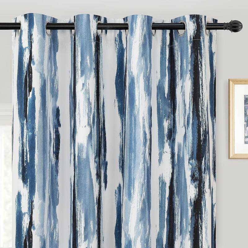 Ink Blue Brush Pattern Blackout Curtain Panel