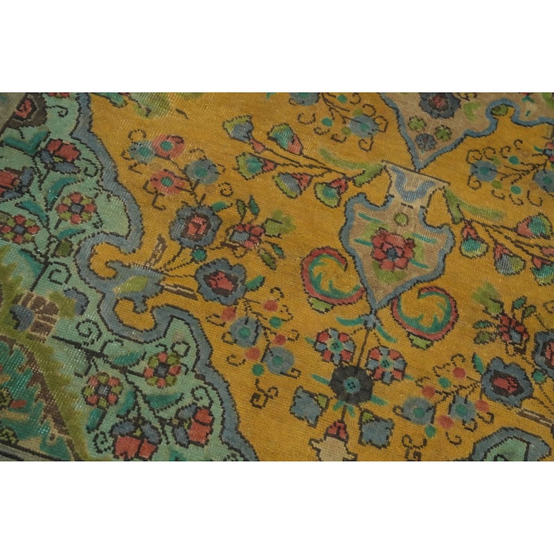 Hand Knotted Oriental 100% Wool Carpet Traditional Floral Yellow & Gold Tabriz Area Rug - 9' 10'' X 6' 7''