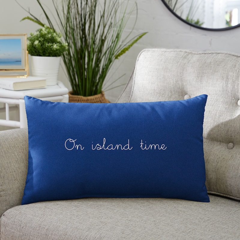 On Island Time Indoor/Outdoor Embroidered Pillow, Knife Edge - 13 in L x 20 in W
