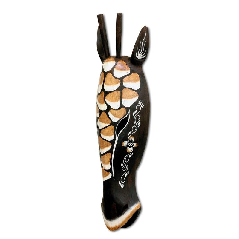 20" African Wooden Tribal Giraffe Mask Hand Carved Wall Plaque Hanging Home Decor Accent Unique Sculpture Decoration Handmade