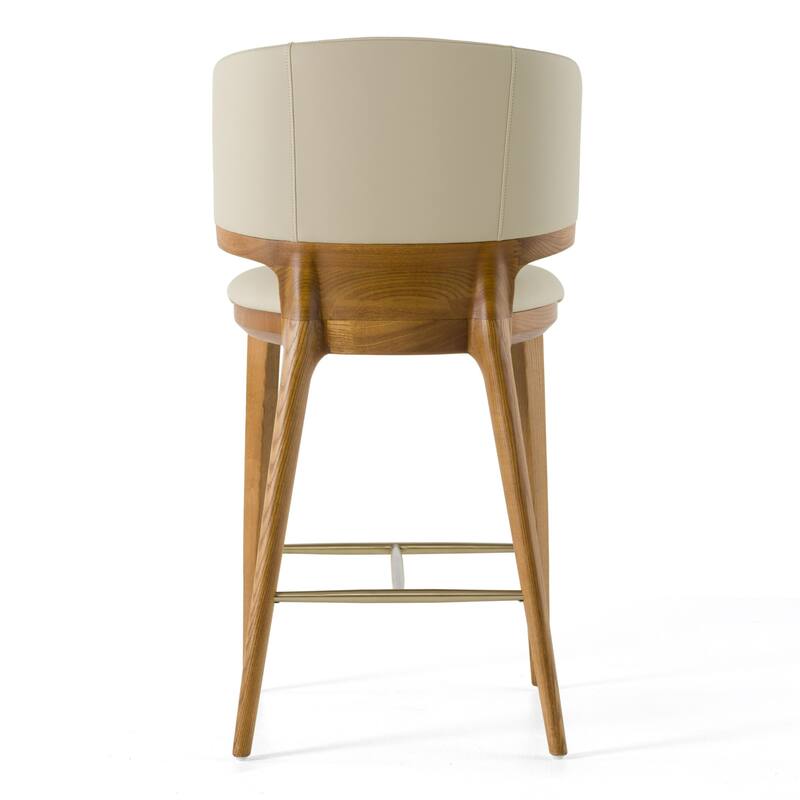 Modrest Calvary Mid-Century Modern Beige Vegan Leather & Walnut Counter Chair