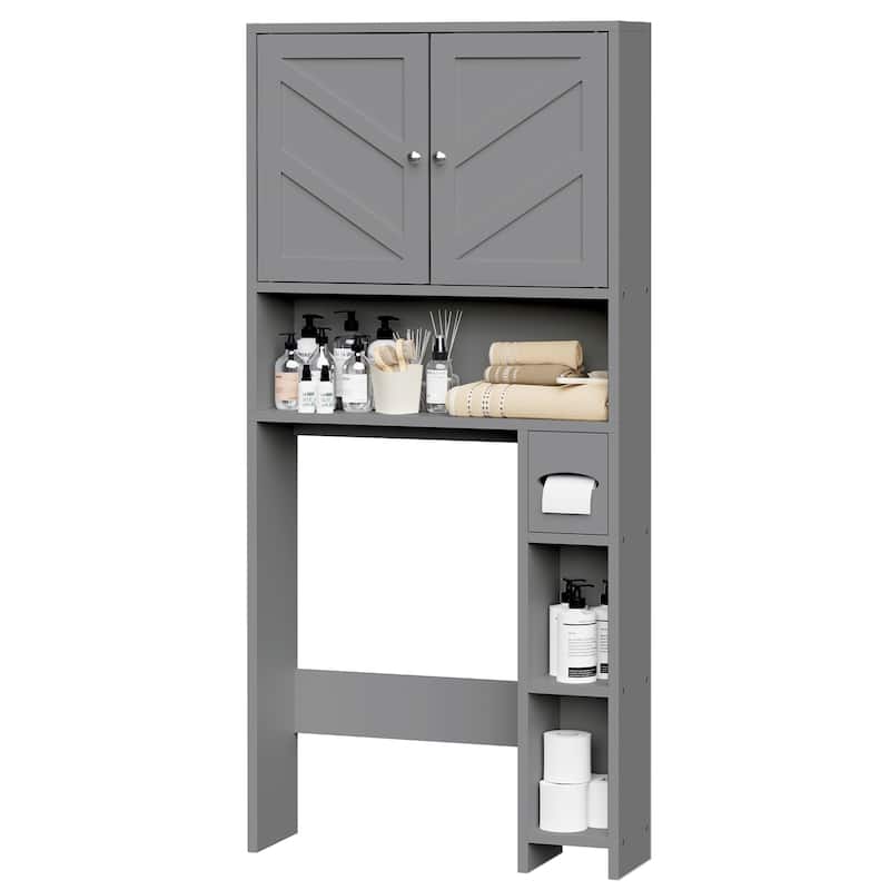 Over-The-Toilet Storage Cabinet with Side Shelves – Adjustable Bathroom Organizer