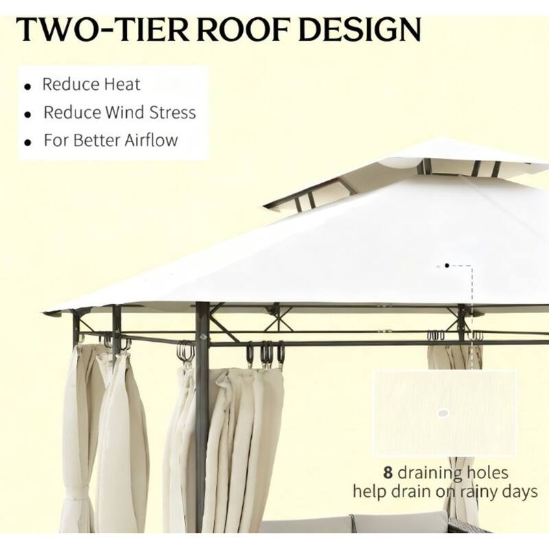 GDFStudio Outdoor Thalor Two-Tier Metal Gazebo with Curtains and Drainage
