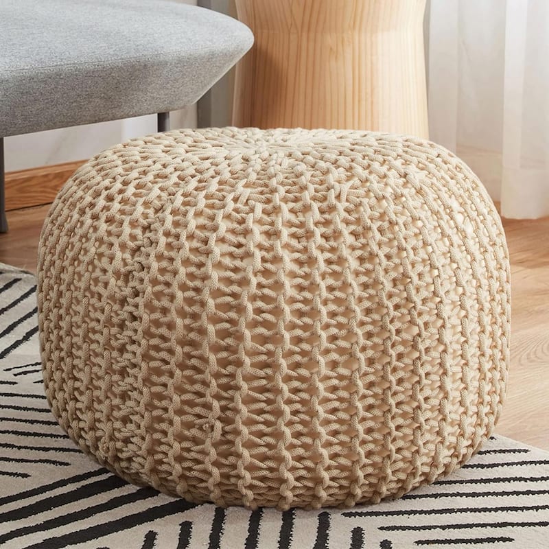 Cheer Collection Decorative 18-inch Chunky Hand-knit Pouf Ottoman