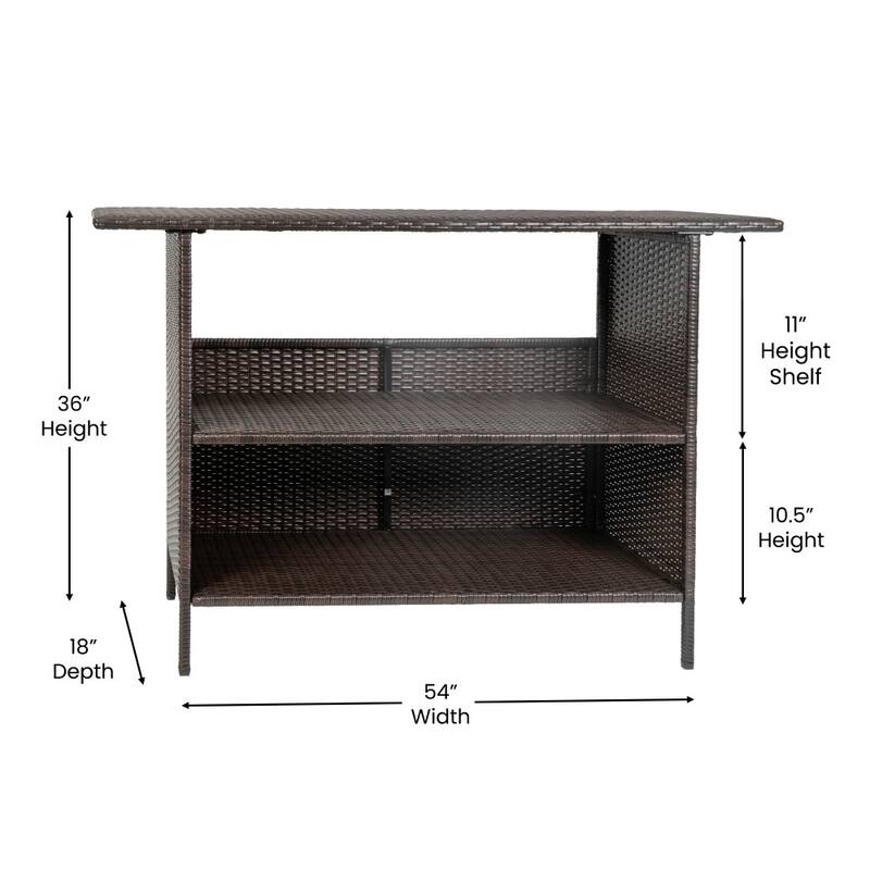 Indoor/Outdoor Wicker Rattan Patio Bar Counter Table with Two Shelves