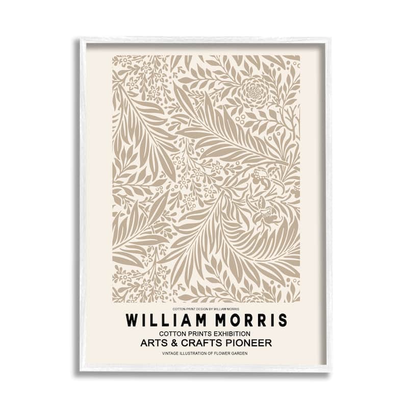 Stupell Detailed Beige Botanical Leaves William Morris Text Framed Wall Art