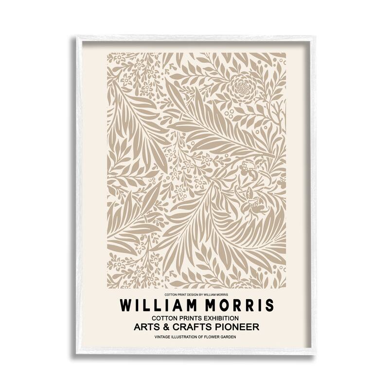 Stupell Detailed Beige Botanical Leaves William Morris Text Framed Wall Art