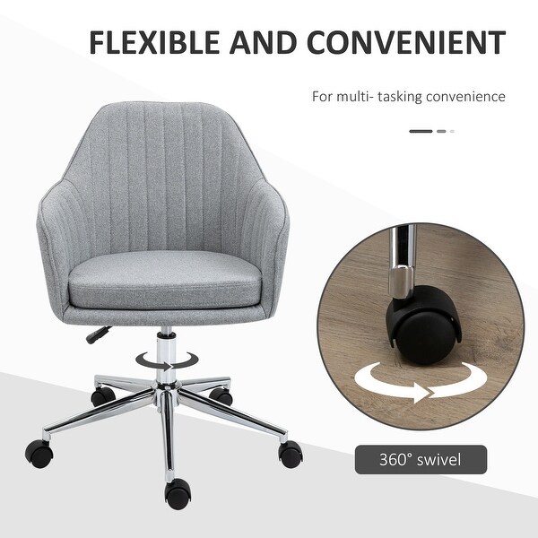 Swivel Desk Chair with Tub Shape Design and Lined Pattern Back for Bedroom Mid Back Task Chair Fabric Home Office Chair Gray