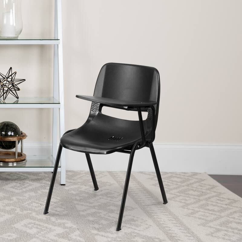 Ergonomic Shell Chair with Right Handed Flip-Up Tablet Arm - Burgundy