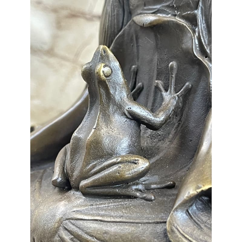 Bronze Metal Vase W/ Frogs On Lilly Pads Handmade Sculpture Signed Jean Bunand