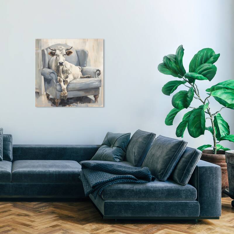 Wynwood Studio Canvas Animals Comfy Cow Gray and Rustic Wall Art Canvas Print - 30 x 30