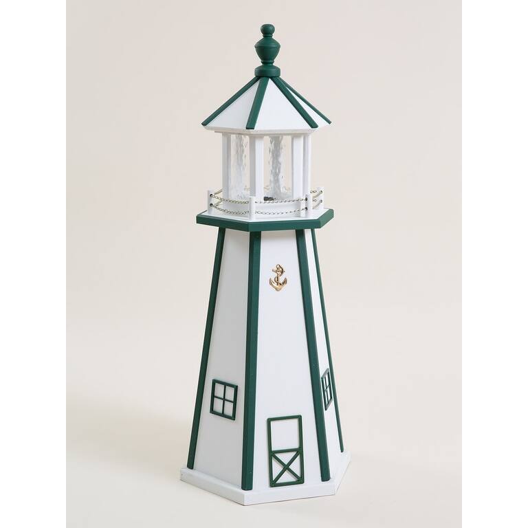 Wooden Lighthouse with Solar Light - 3 Foot - White/Green