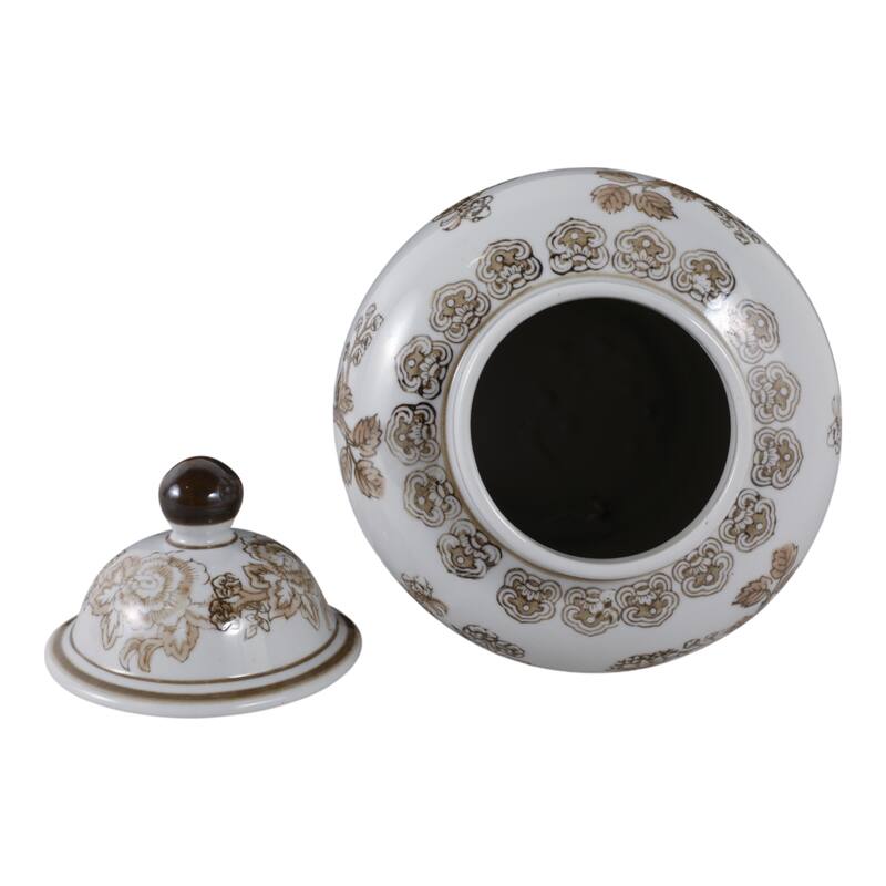 Stoneware Jar Chinoiserie Floral Bird Design Home Office - 12" Brown