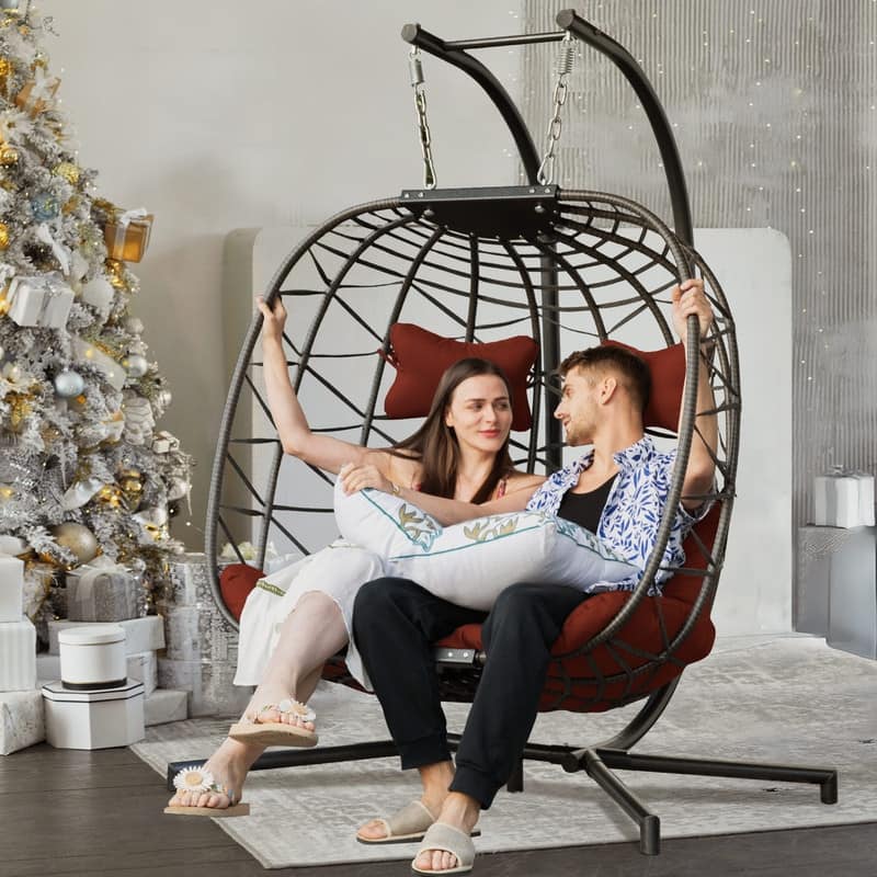 FINCATI Outdoor Oversized Double Egg Chair Swing, 700 lbs Double Egg Chair Outdoor, 2 Person Egg Chair Swing, Hanging Egg Chair