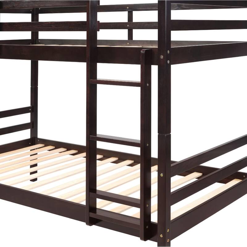 Twin over Twin Wooden Bunk Bed,High Guardrail,Ladder,Kids Teens,Dorm