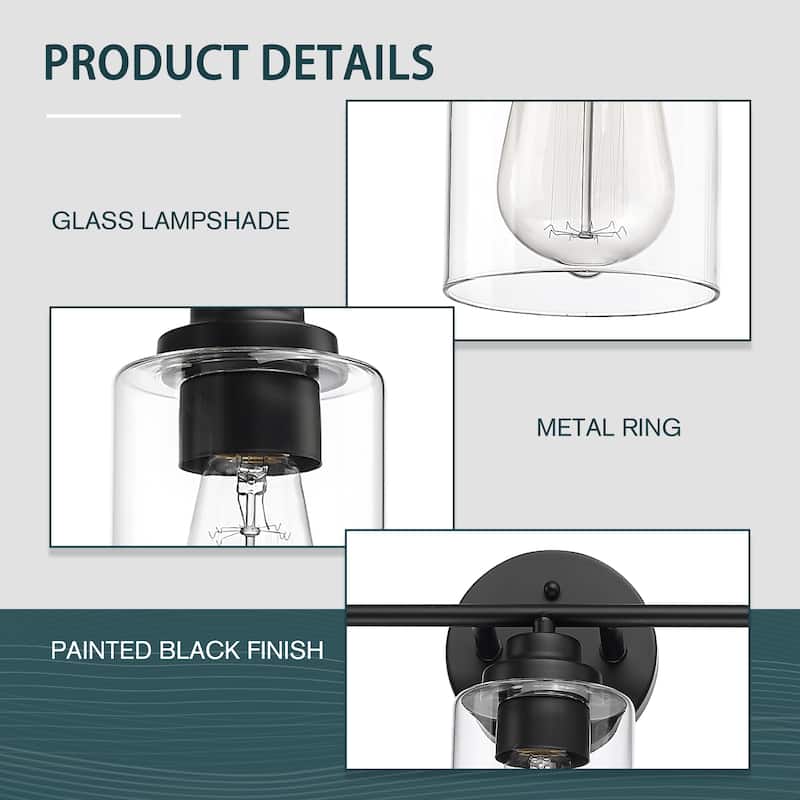 3-Light Bathroom Vanity Lights,Black with Clear Glass Shade