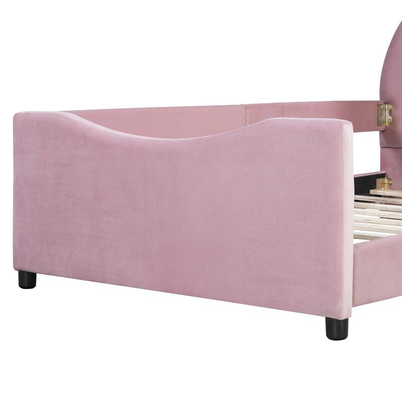 Twin Size Upholstered Daybed with Rabbit Ear Shaped Headboard for Home Office