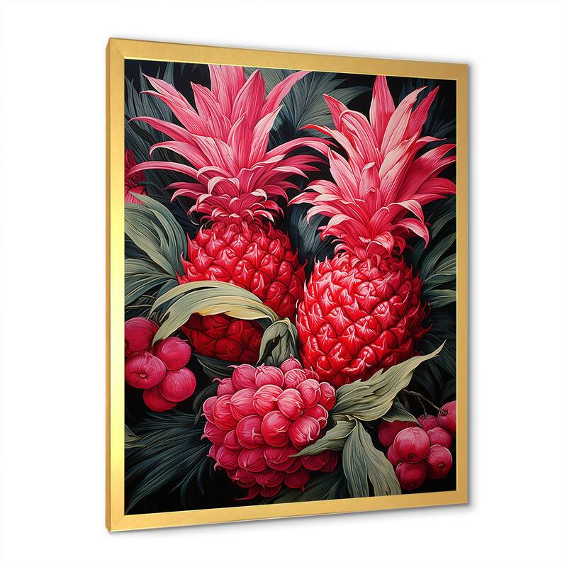 Designart "Rustic Pink Pineapple Impression II" Pineapples Wall Decor Pink - Traditional Entryway Framed Wall Art