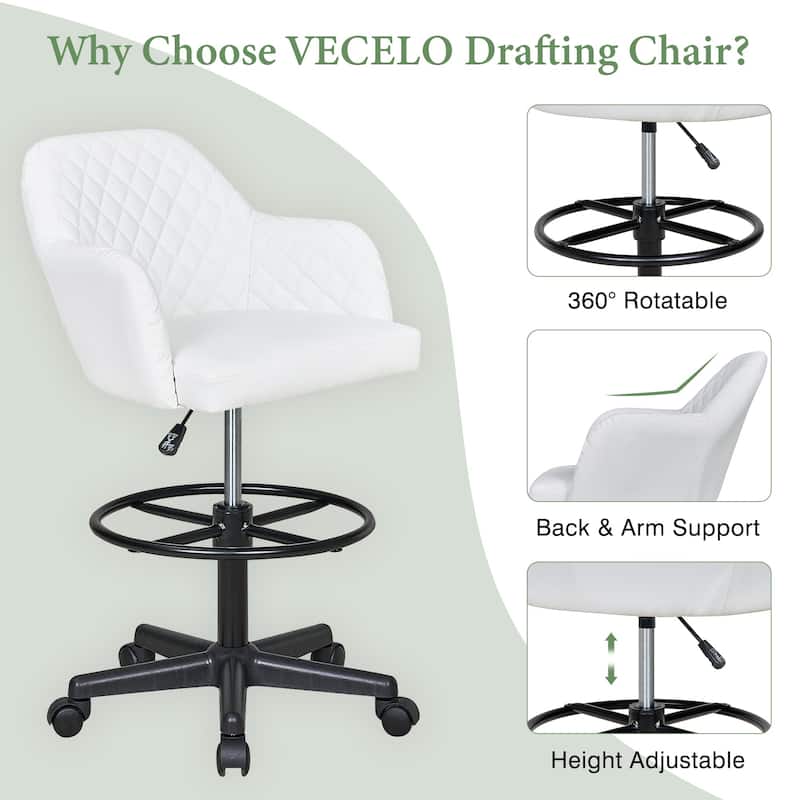VECELO Contemporary PU Leather Drafting Chairs(Set of 2) Task Chair with Metal Frame and Back Home Ofiice Chairs