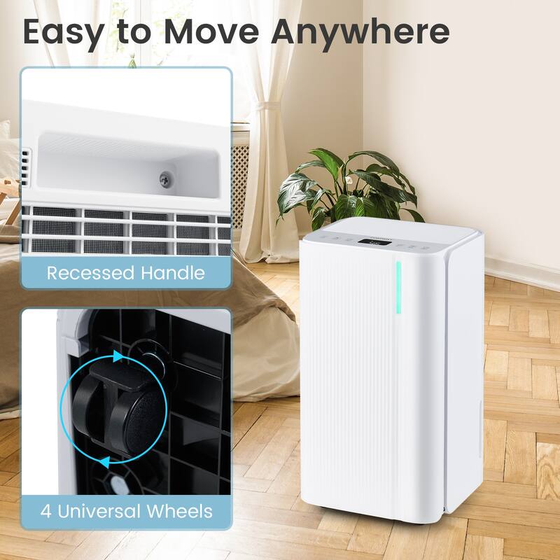 White Copper ABS Dehumidifier 32 Pints with LED Control and Auto Drainage - 10" x 8.5" x 18"