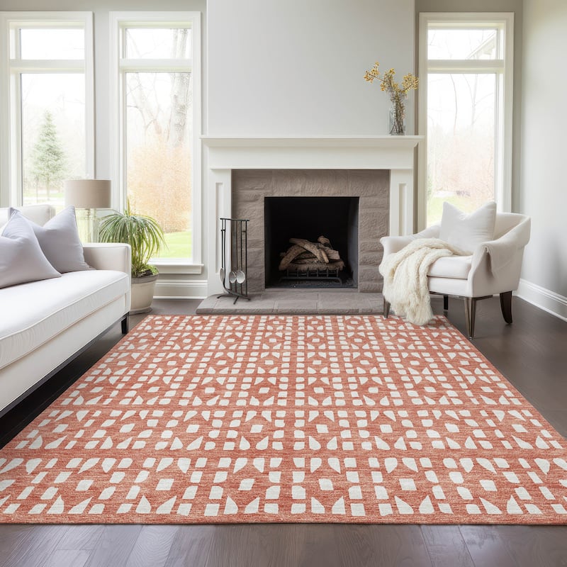 Machine Washable Indoor/ Outdoor Contemporary Imprints Chantille Rug