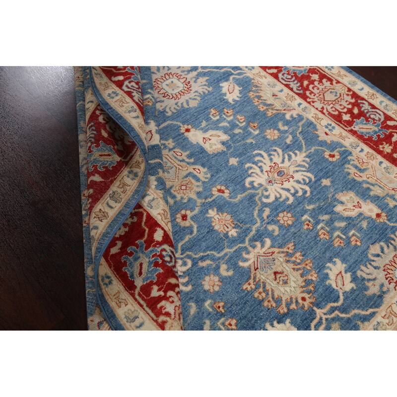 Vegetable Dye Blue Ziegler Oriental Area Rug Hand-knotted Wool Carpet - 5'11" x 8'10"