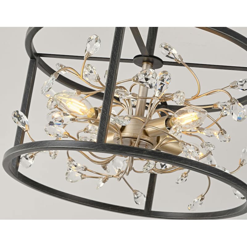 Justina 4-Light Crystal Leaves Drum Semi-Flush Mount - 16 inches D x 16 inches H