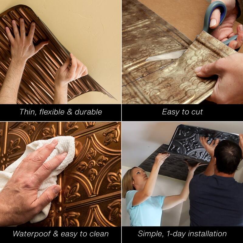FASÄDE Traditional Style 5 Decorative Vinyl 2ft x 4ft Glue Up Ceiling Panel in Oil Rubbed Bronze (5 Pack)