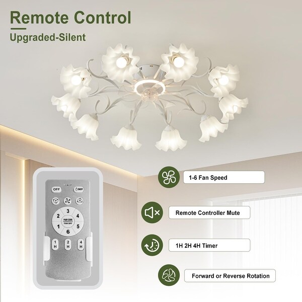 Flower Chandelier Fan with Light and Remote, Modern Flush