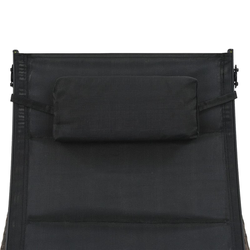 vidaXL Sun Lounger Poly Rattan and Textilene Garden Day Lounge Bed Black/Brown - 83.9" x 27.6" x (15.7"-36")
