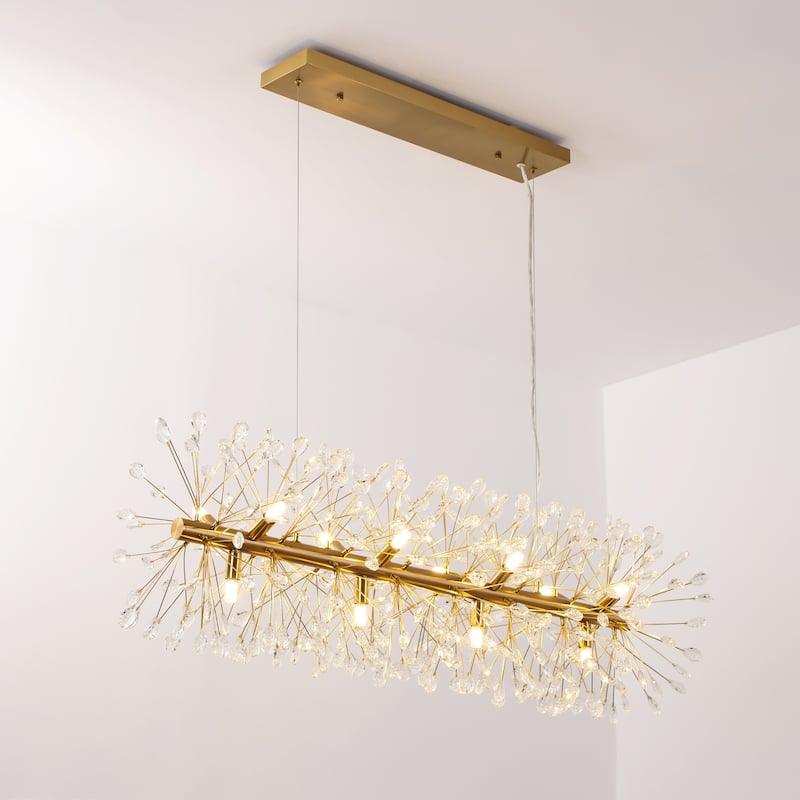 9/12-Light Modern Glam Linear Sputnik Starburst Beaded Crystal Chandelier Firework Kitchen Island Pendant