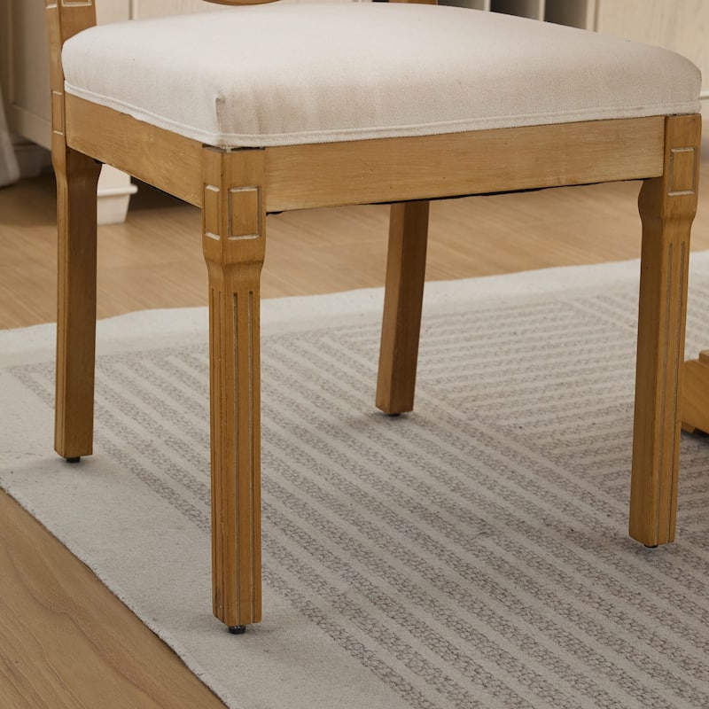 Set of 2 Full Solid Wood Rattan-Back Dining Chair, Matte Linen Cushion with High-Resilience Foam & S-Springs