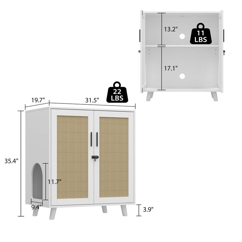 Cat Litter Box Enclosure 2-Door Storage Cabinet Bathroom Cabinet