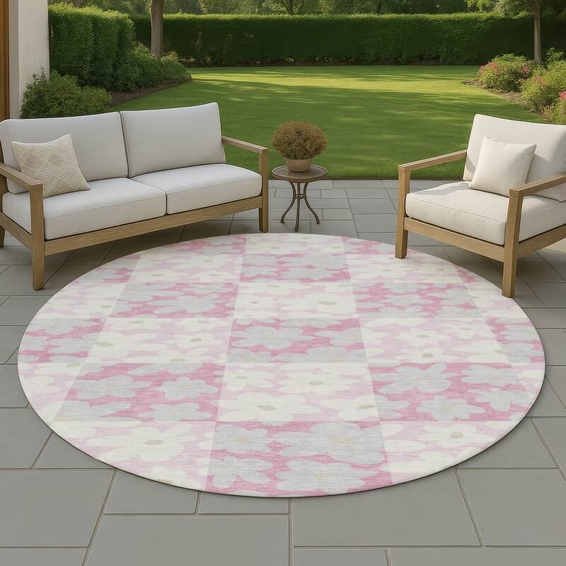 Machine Washable Indoor/ Outdoor Floral Krissy Chantille Rug - Pink - 8' x 8'