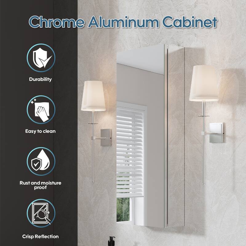 Recessed or Surface Wall Mount Bathroom Medicine Cabinet With Adjustable Glass Shelves