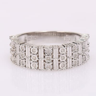 Miadora Sterling Silver 1/6ct TDW Diamond Vintage Multi-Row Anniversary Wedding Band Ring