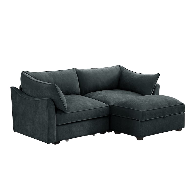 2-Seater Loveseat with 1 Movable Ottoman & Pull out Storage Drawer Under Seat