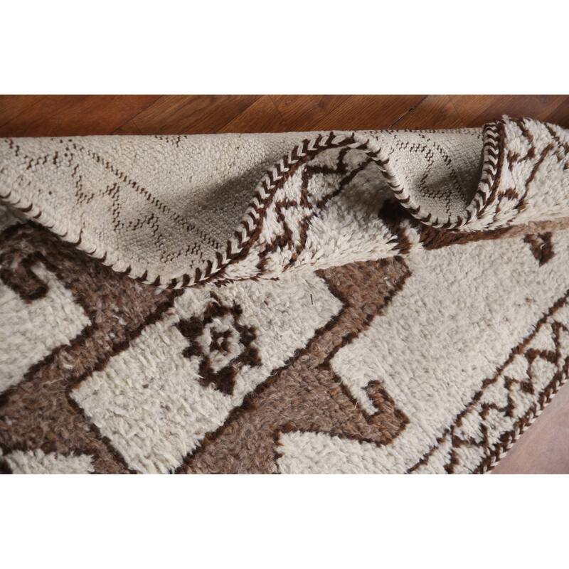 Natural Dye Beige Tribal Anatolian Runner Rug Hand-knotted Wool Carpet - 3'2"x 10'9"