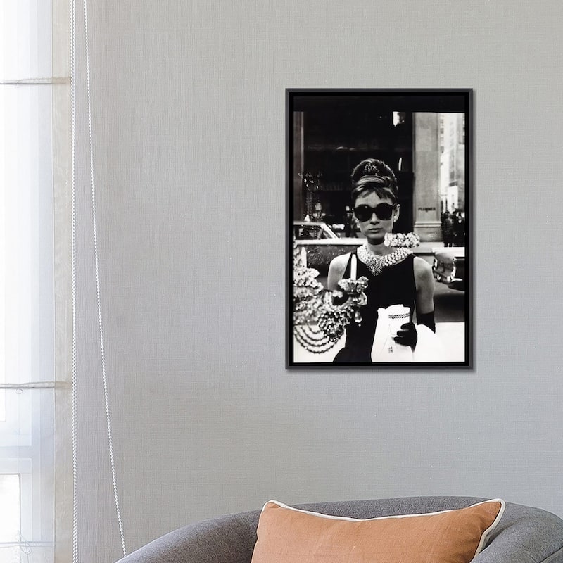 iCanvas "Audrey Hepburn As Seen Through Tiffany's Storefront Window" by Radio Days Framed