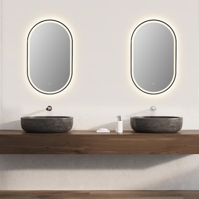 Altair Oleggio Oval Framed in Matte Black Vanity LED Lighted Wall Mirror - 36 in.