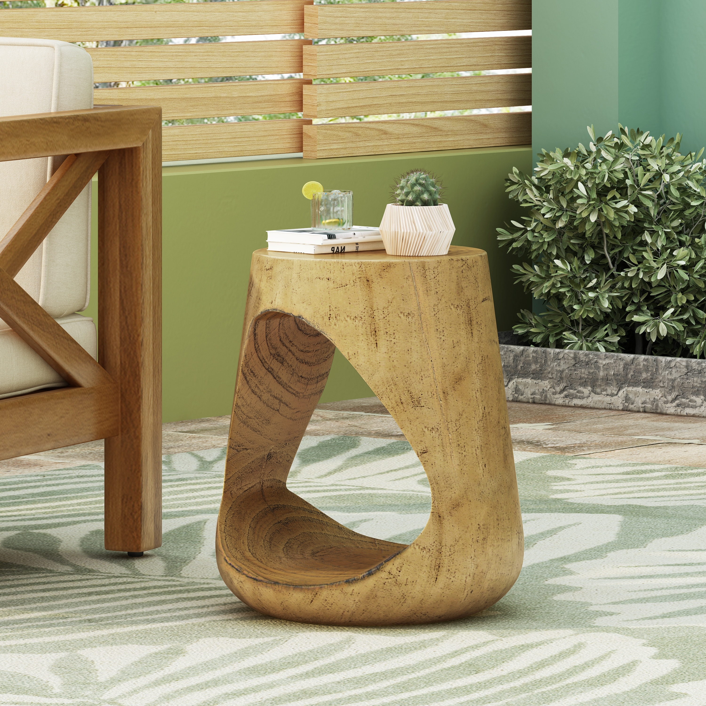 Hollow Side Table With Wood-Like Texture