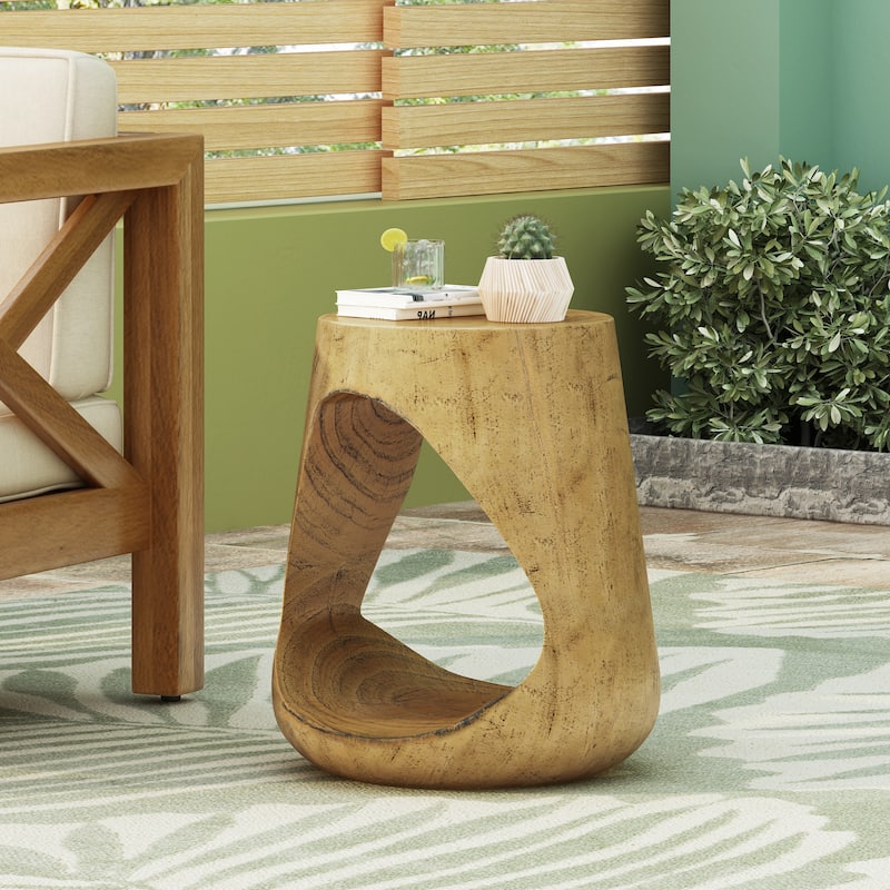 Wood-Look Hollow Side Table – Lightweight & Stylish Accent Piece - Natural