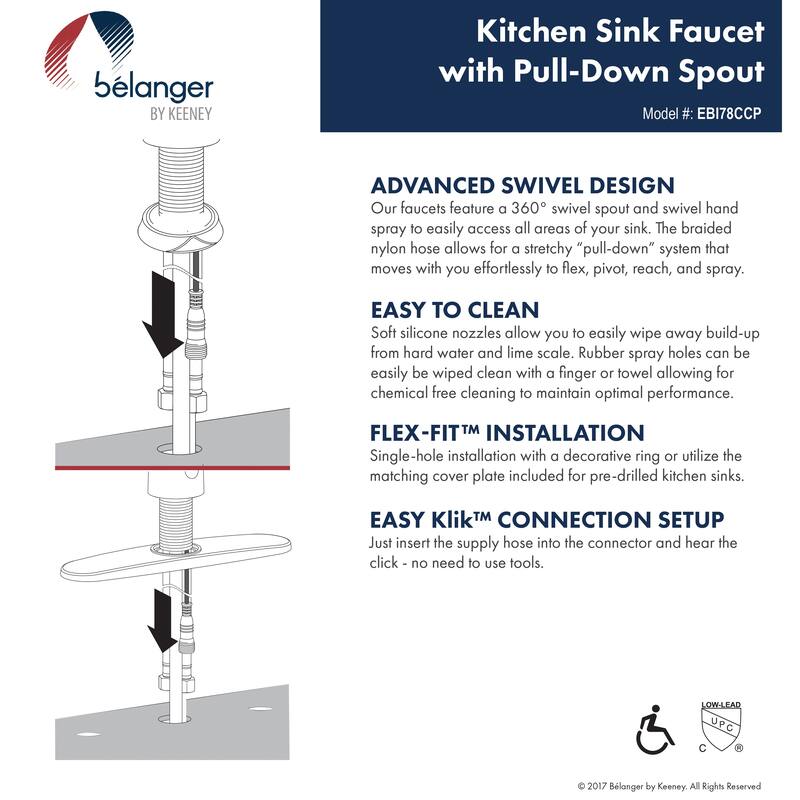 Belanger Kitchen Sink Faucet with Swivel Pull-Down Spout, Polished Chrome