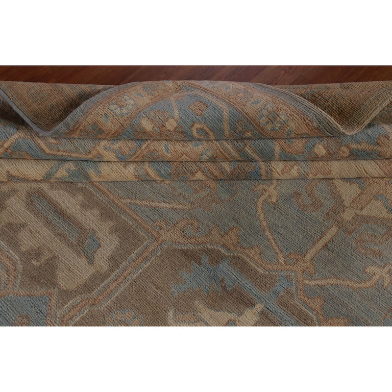 Hand Knotted Oriental 100% Wool Carpet Transitional Medallion Navy Blue & Blues Oushak Area Rug - 13' 7'' X 10' 0''