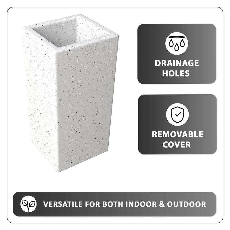 Terra Modern Tall Square in Fiberstone and MGO Clay Planter With Drainage Holes Durable Indoor Outdoor Decorative Plant Pot