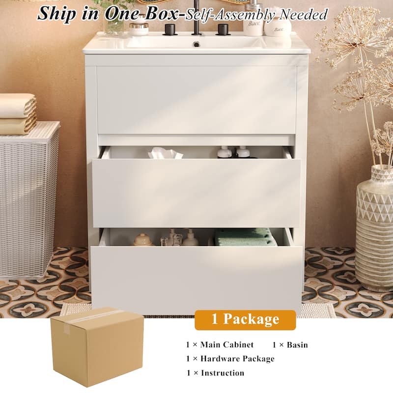 Freestanding Bathroom Vanity with Ceramic Sink and Drawers
