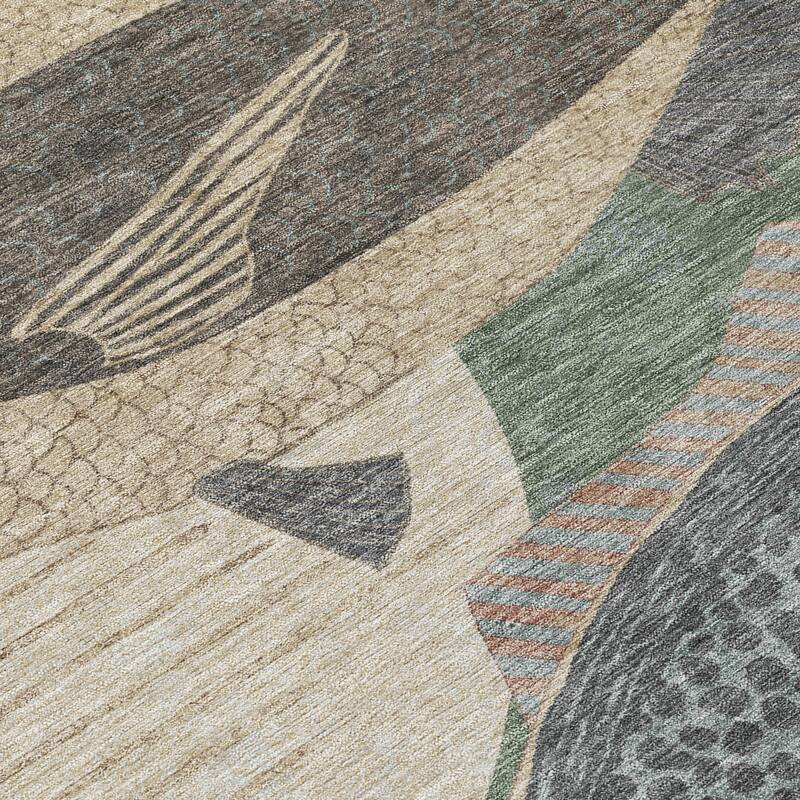 Machine Washable Indoor/ Outdoor Modern Fish Chantille Rug