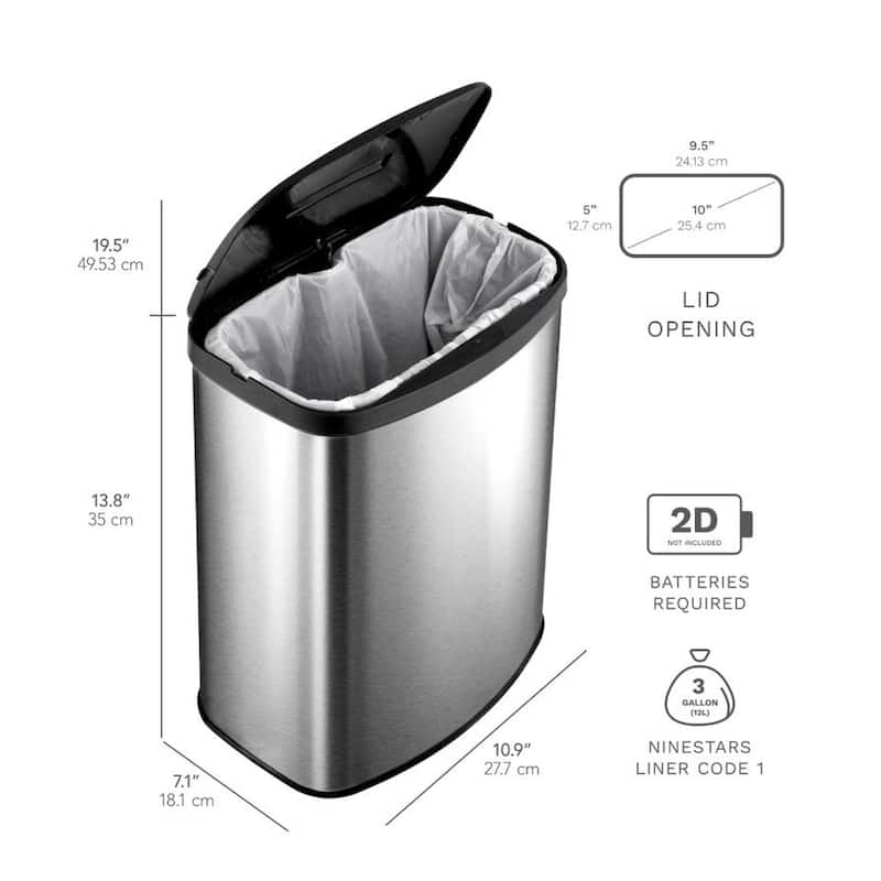 NINESTARS Motion Sensor Stainless Steel 2-in-1 Combo Bathroom/ Kitchen Trash Can Set CB-50-9/8-1