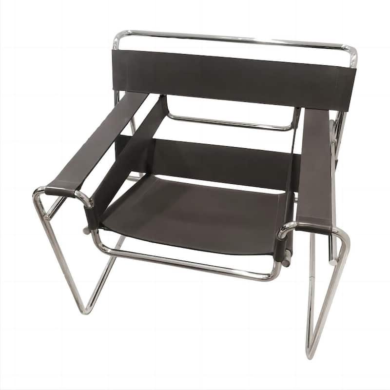 Mid-Century Modern Saddle Leather Accent Chair with Steel Legs