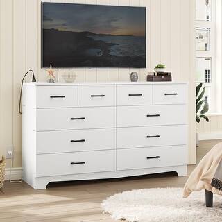 Bedroom Dresser 10 Drawers TV Stand Power Outlets Chest of Drawers